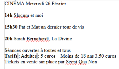 Cinéma 26 février la Station
